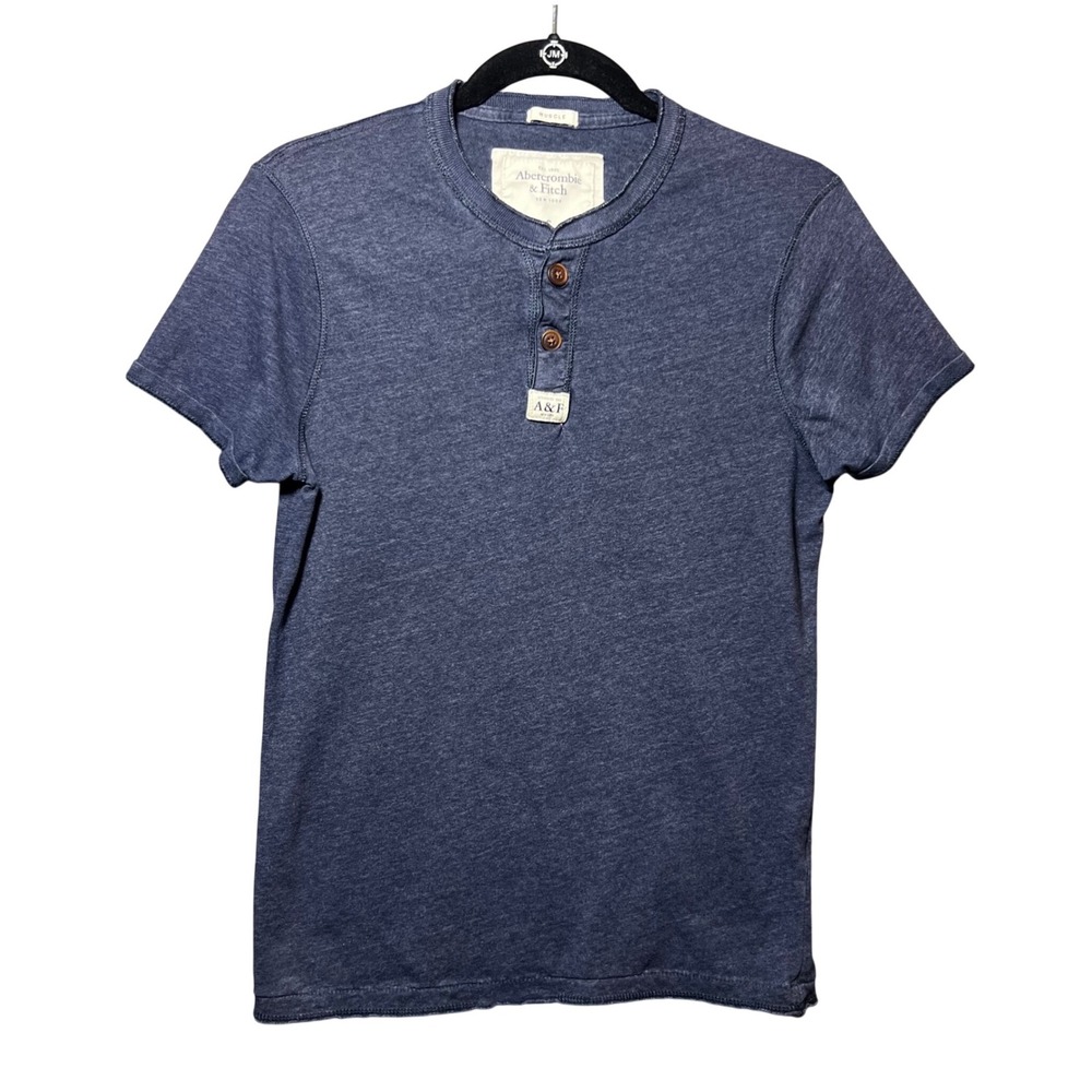 Y2K Abercrombie & Fitch Mens Muscle Fit Henley Shirt Navy Blue Heather Small
